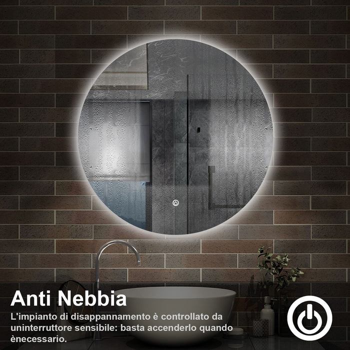 90 x 90 cm,AICA Specchio da Bagno LED con Luce, memoria, antiappannamento,CRI>90,autospegnimento,interruttore touch