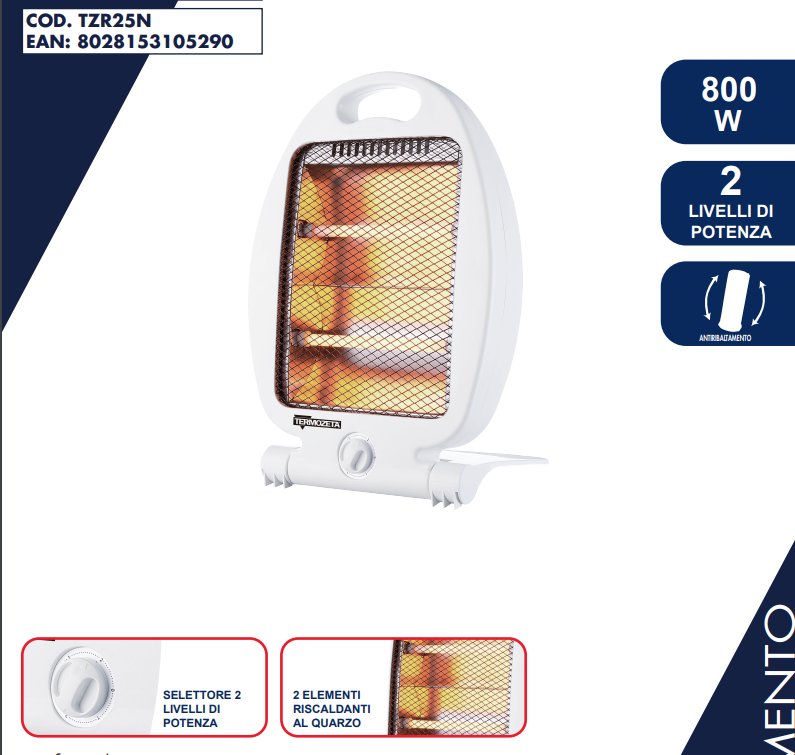 Stufetta Elettrica Basso Consumo Infrarossi Stufa Caldo Bagno TERMOZETA Alogena