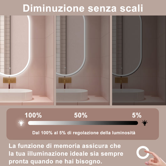 AICA Specchio da bagno 80 x 60 cm, dimmerabile£¬interruttore touch£¬ Funzione Memoria, antiappannamento