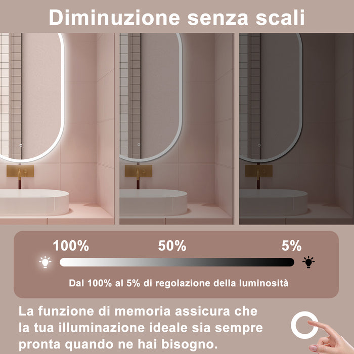 AICA Specchio da bagno 80 x 60 cm, dimmerabile£¬interruttore touch£¬ Funzione Memoria, antiappannamento