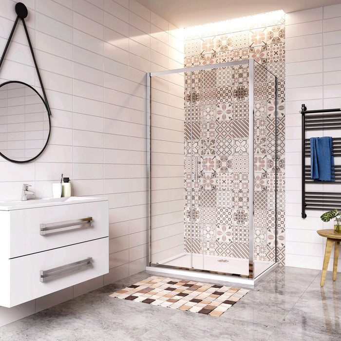 185 cm Box Doccia Angolare Porta Scorrevole con Parete Fissa Vetro Temperato 5 mm Trasparente Telaio Cromato Lucido 120x70 cm