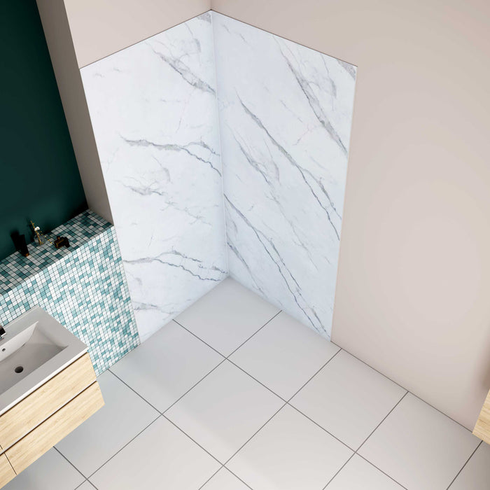 H.210 cm Pannello Doccia ad Angolo 40x90 cm Realizzato in Alluminio da 3 mm con Profili Finitura Bianco Alba per Rivestimento Parete Bagno