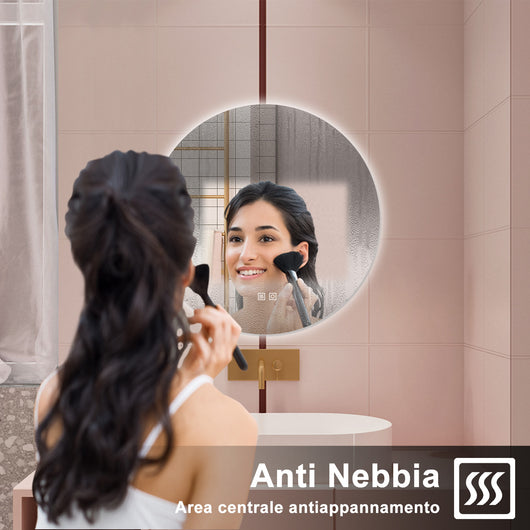 AICA Specchio da bagno 100 x 100 cm, 3 colori, antiappannamento, dimmerabile, interruttore touch, Funzione Memoria