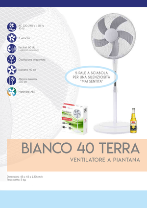 CFG ventilatore a piantana EV073 Bianco 40 5 pale 3 velocità oscillazione silensioso 45 W