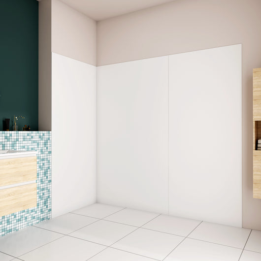 H.210 cm Pannello Doccia ad Angolo 100x100x100 cm Realizzato in Alluminio da 3 mm con Profili Finitura Bianco Opaco per Rivestimento Parete Bagno