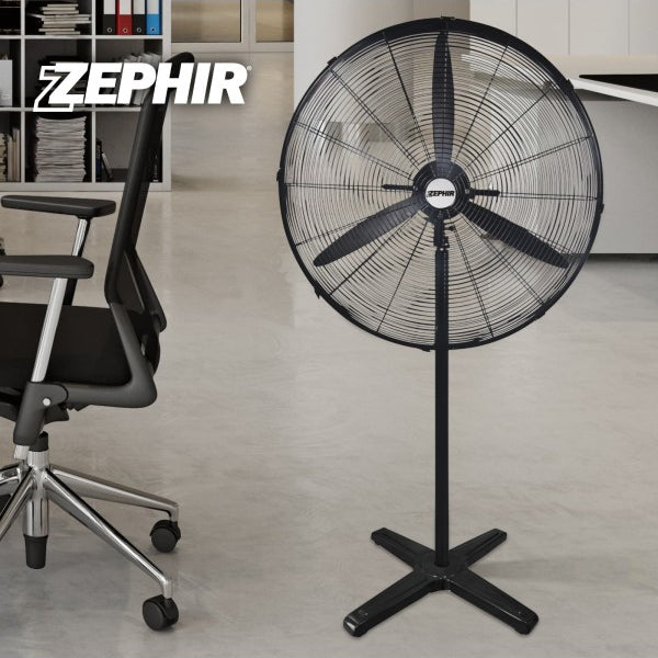Zephir, Ventilatore Industriale a piantana, Diametro 65cm, 3 velocità, 3 Pale in Alluminio, Oscillazione a 70°, Dispositivo antisurriscaldamento, Altezza max.150cm, Potenza 120W