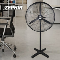 Zephir, Ventilatore Industriale a piantana, Diametro 65cm, 3 velocità, 3 Pale in Alluminio, Oscillazione a 70°, Dispositivo antisurriscaldamento, Altezza max.150cm, Potenza 120W