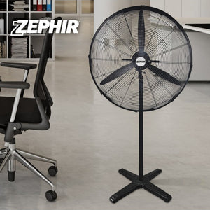 Zephir, Ventilatore Industriale a piantana, Diametro 65cm, 3 velocità, 3 Pale in Alluminio, Oscillazione a 70°, Dispositivo antisurriscaldamento, Altezza max.150cm, Potenza 120W