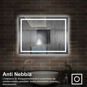 100 x 60 cm,AICA Specchio da Bagno LED con Luce, memoria, antiappannamento,CRI>90,autospegnimento,interruttore touch