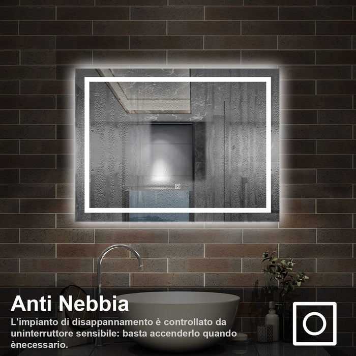 100 x 60 cm,AICA Specchio da Bagno LED con Luce, memoria, antiappannamento,CRI>90,autospegnimento,interruttore touch