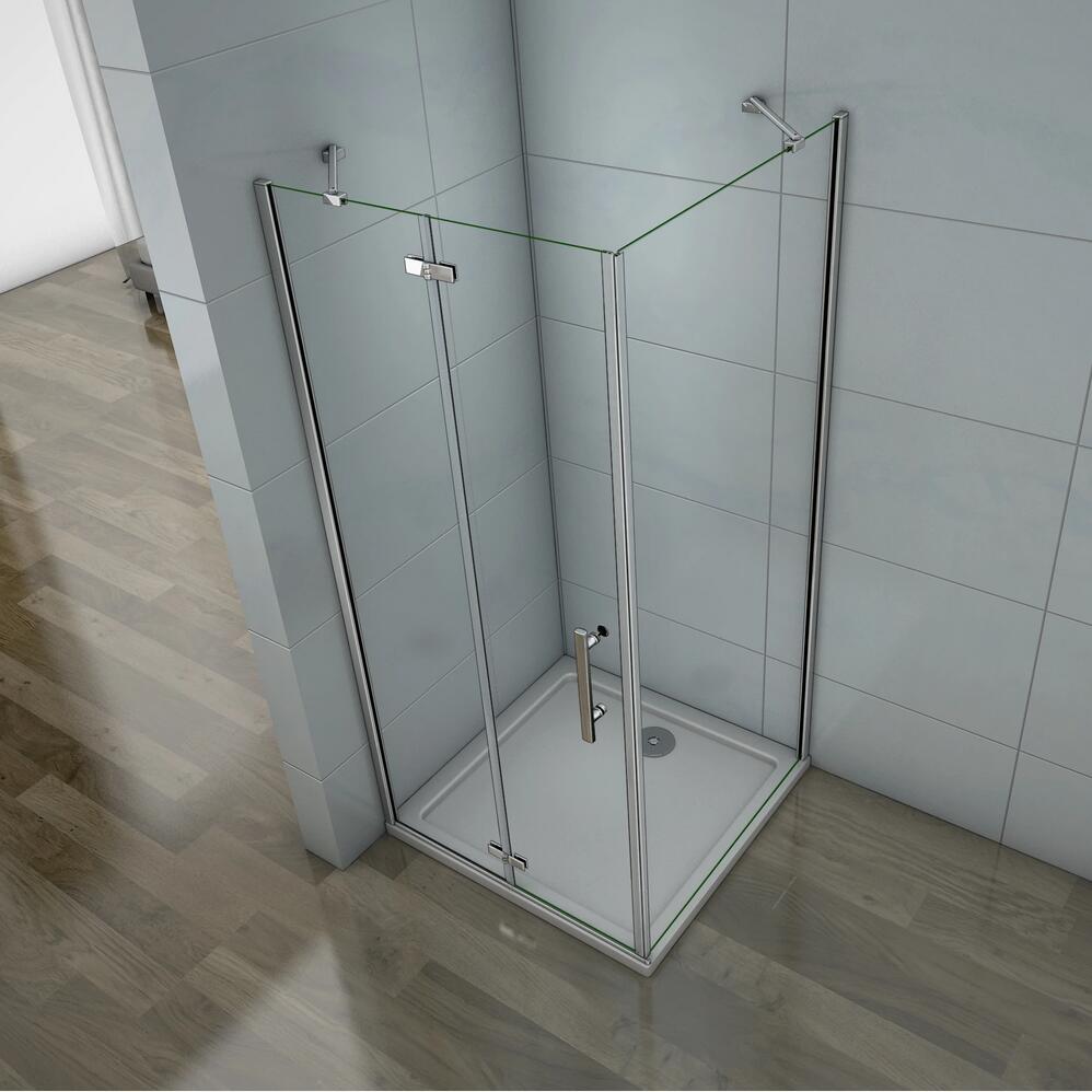 80x100x195 cm Box Doccia Angolare Porta Battente Più Parete Fissa Vetro 6 mm Temperato Anticalcare Trasparente Telaio Cromo Lucido