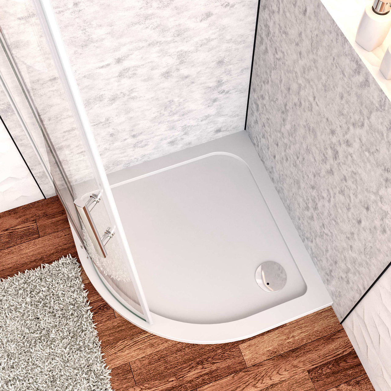 Piatto Doccia Semicircolare 80x80cm Bianco Spessore di 3 cm in Pietra Artificiale e Resina Minerale Mista Piletta Extra Piatta Sottile e Tubo inclusi