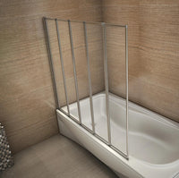 120x140 cm Sopravasca Parete Per Vasca 5 Antine Pieghevoli a Libro Vetro Temperato Trasparente Da 4 mm Telai Cromati Lucidi