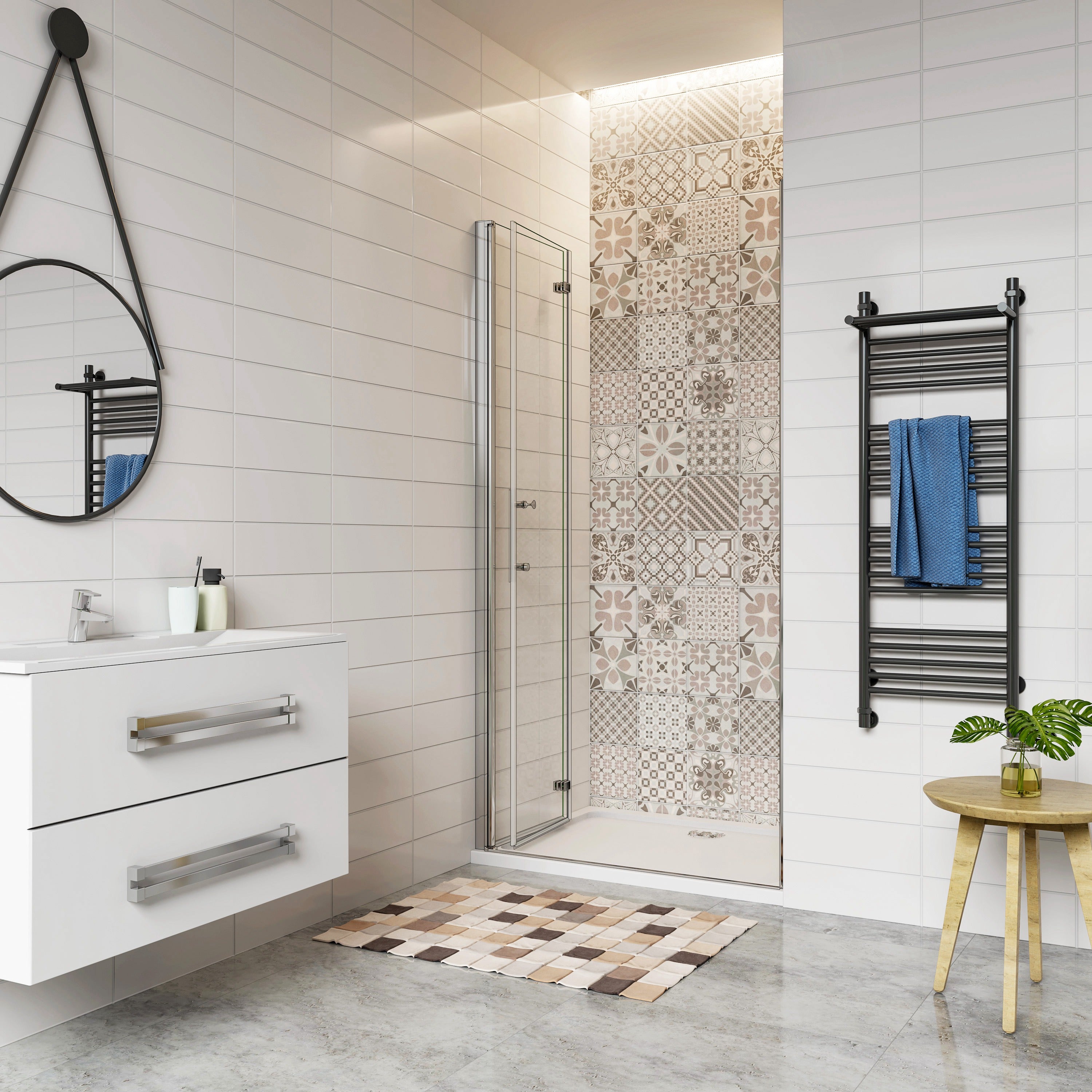 80x195 cm Porta Doccia Per Nicchia Battente e Pieghevole a Libro In Vetro Temperato Trasparente Anticalcare Da 6 mm