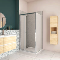 185cm Box Doccia Angolare Porta a Soffietto con Parete Fissa 76x70cm in Vetro Temperato Satinato Opaco 5 mm Profilo Cromato Lucido