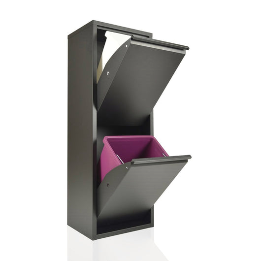 Pattumiera per Raccolta Differenziata EcoPatty, 2 Bidoni, NERO, Mobile metallo Salvaspazio, Interno/Esterno