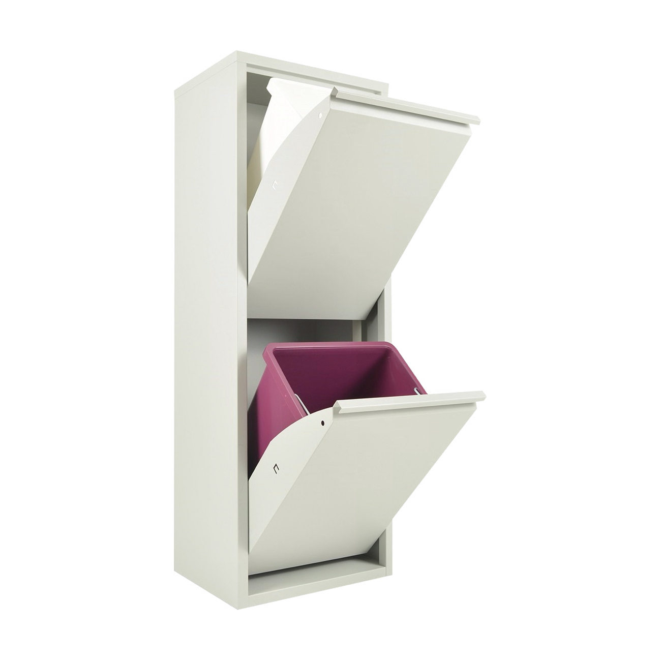 Pattumiera per Raccolta Differenziata EcoPatty, 2 Bidoni, BIANCO, Mobile metallo Salvaspazio, Interno/Esterno