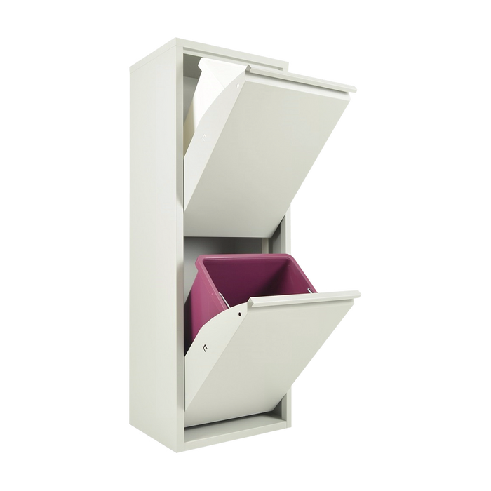 Pattumiera per Raccolta Differenziata EcoPatty, 2 Bidoni, BIANCO, Mobile metallo Salvaspazio, Interno/Esterno