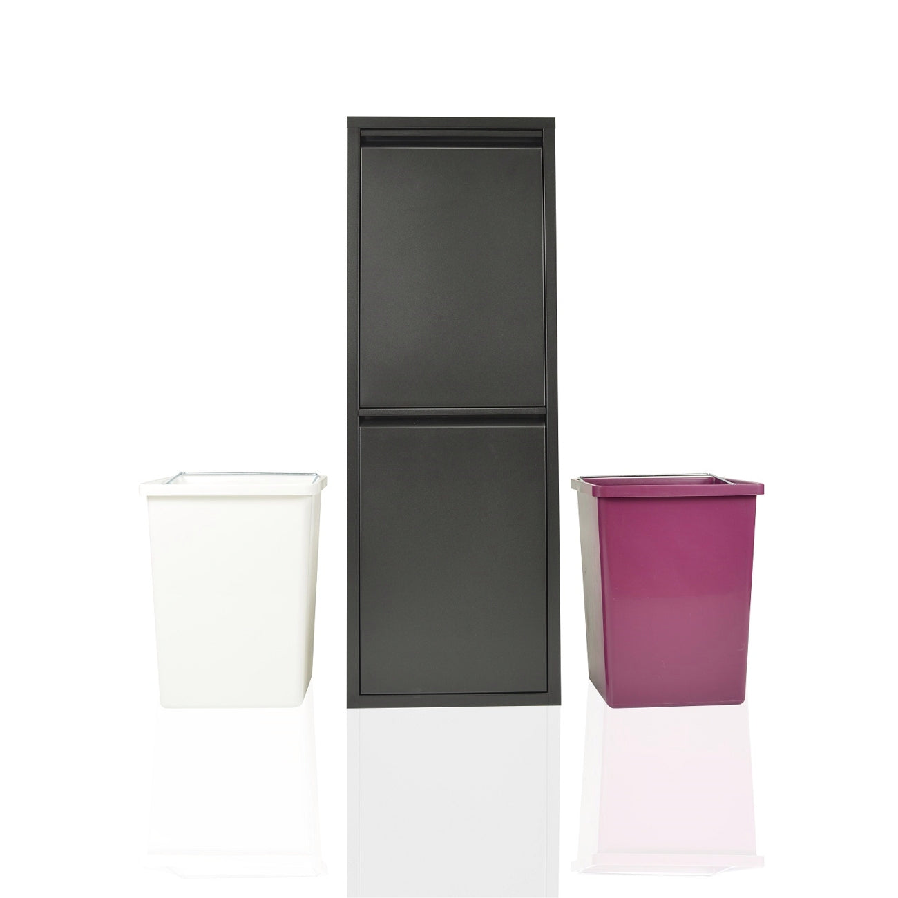 Pattumiera per Raccolta Differenziata EcoPatty, 2 Bidoni, NERO, Mobile metallo Salvaspazio, Interno/Esterno