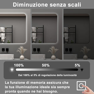 AICA Specchio da bagno 80 x 60 cm, dimmerabile, interruttore touch, Funzione Memoria