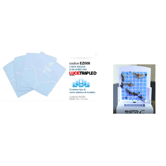 CFG Carta Adesiva di Ricambio Cartuccia pronta alluso per Lucetrap LED EZ007 cod. EZ008 ricarica Confezione da 6 Pezzi Cattura insetti volanti e non voloanti