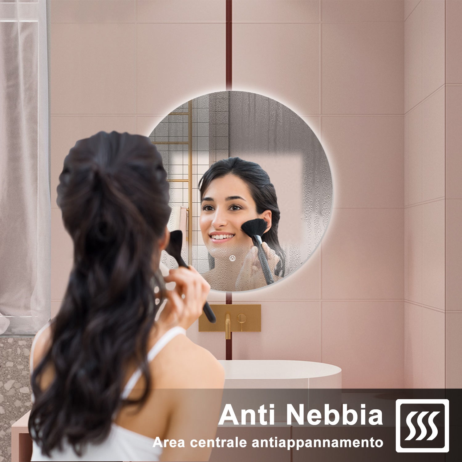 AICA Specchio da bagno 100 x 100 cm, antiappannamento, dimmerabile, interruttore touch, Funzione Memoria