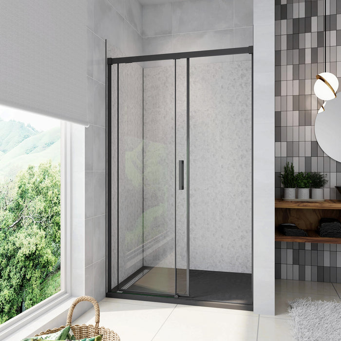 130x195 cm Box Doccia Per Nicchia Porta Scorrevole in Vetro 8 mm Temperato Trasparente Anticalcare Profilo Nero Opaco Softclose