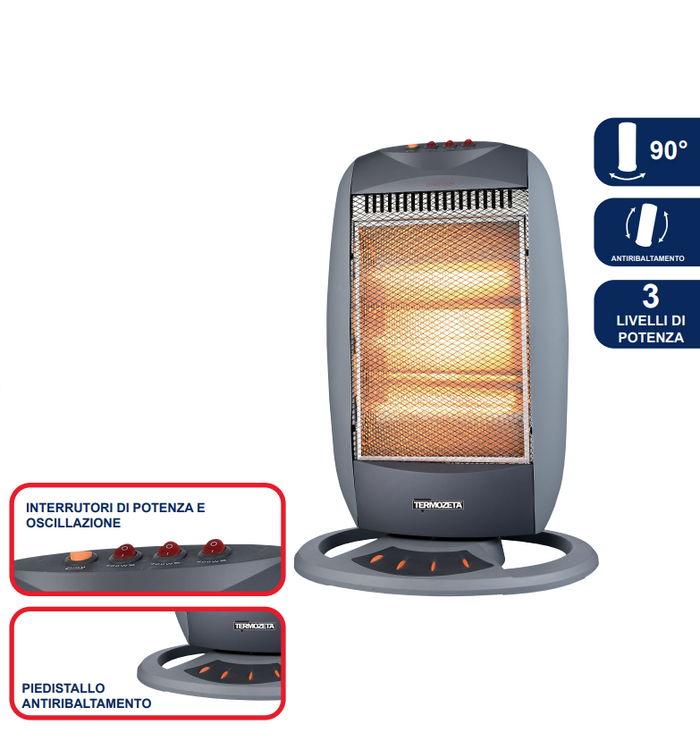 Stufa Elettrica Basso Consumo TERMOZETA tzr03 Radiante Stufetta Riscaldamento ir