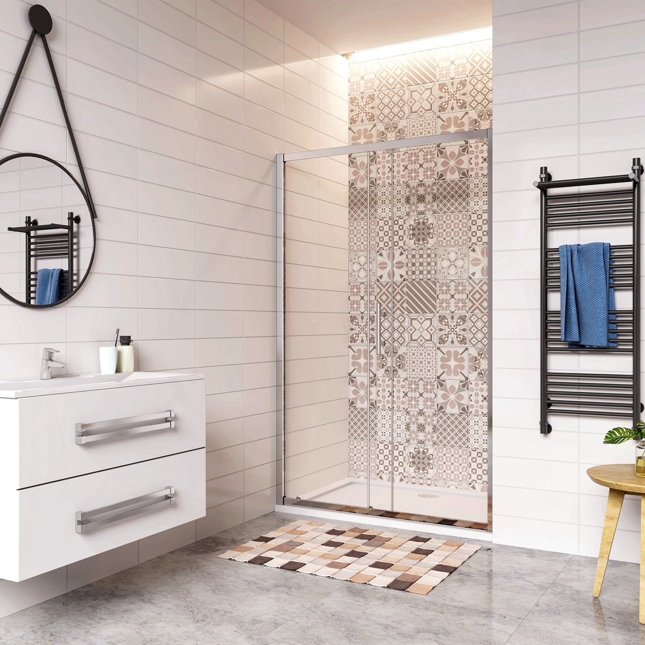 160x185 cm Porta Doccia Per Nicchia Anta Scorrevole Ingresso Laterale In Vetro 5mm Temperato Trasparente