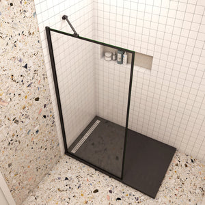 90x200cm Walk In Parete Per Doccia in Vetro Temperato 8mm Anticalcare con Bordo Nero Serigrafato Barra Stabilizzatrice da 45 cm