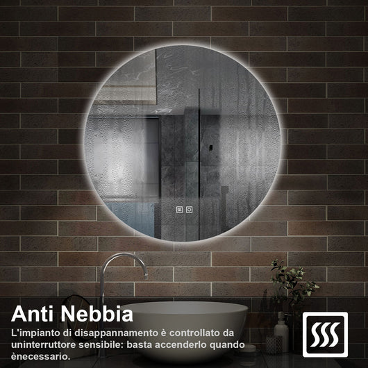 90 x 90 cm,AICA Specchio da Bagno LED con Luce, 3 Colori Regolabili,memoria, antiappannamento,CRI>90,autospegnimento