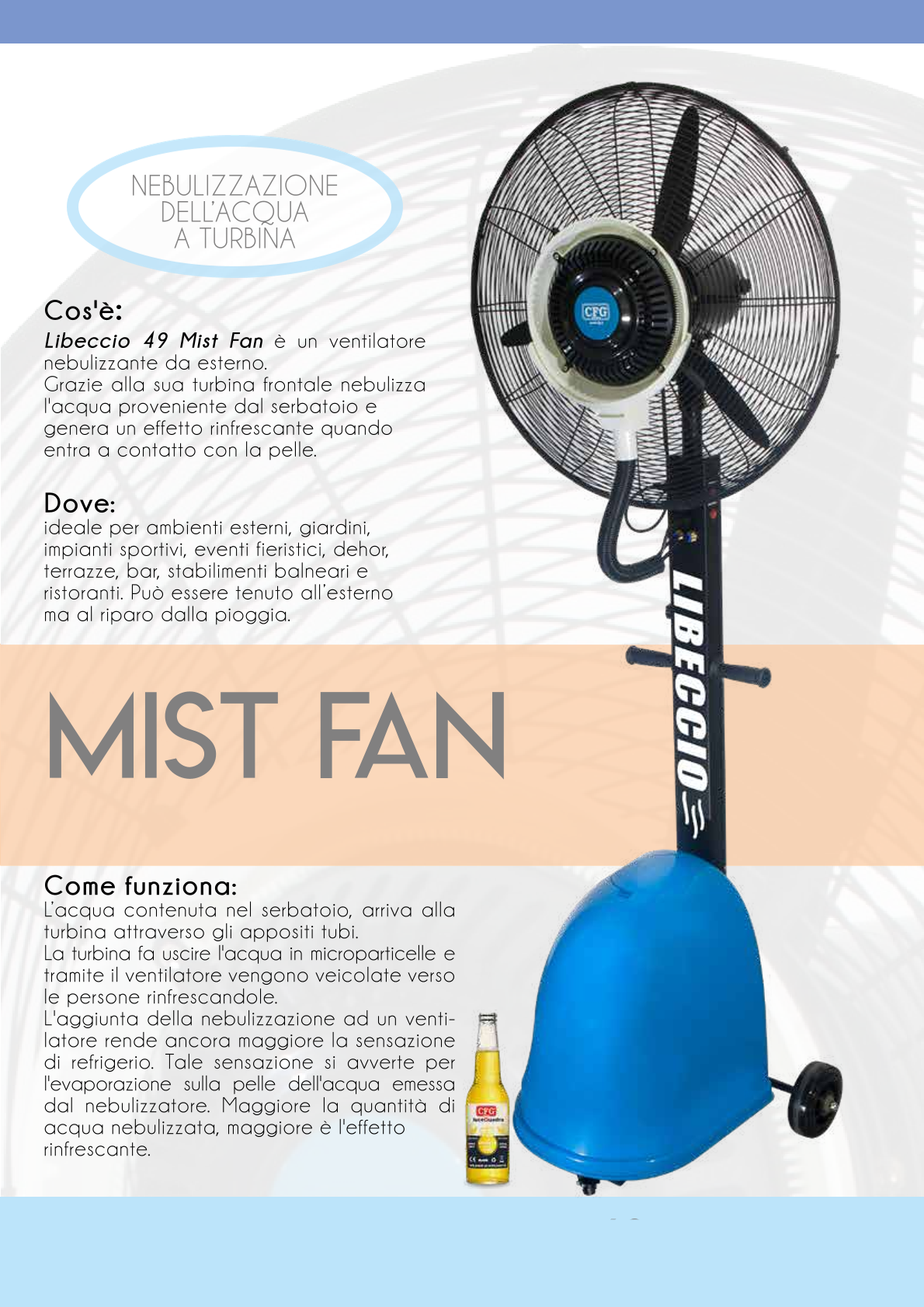 CFG Ventilatore Nebulizzatore Libeccio 49 Mist Fan 300 Watt Ev062 da Esterno