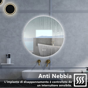 Specchio da bagno Rotondo con 100cm,3 colori,Memoria, Antifog,Regorabile,Retroilluminato,doppio interruttore,