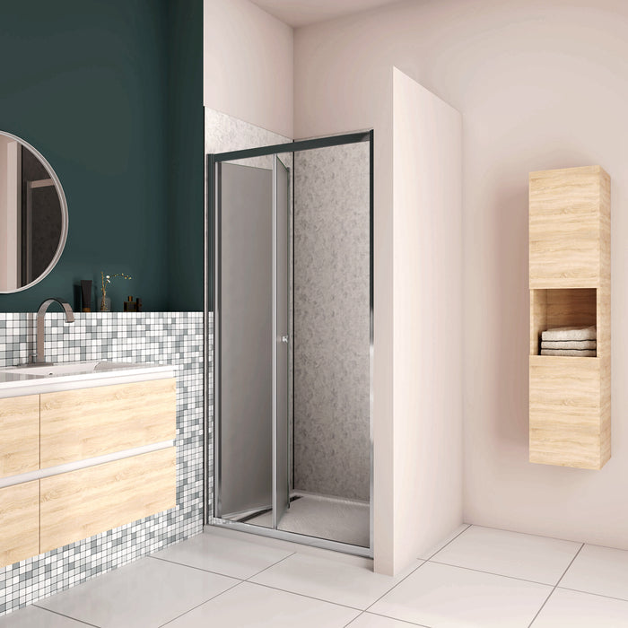 185 cm Box Doccia per Nicchia Porta a Soffietto 76 cm Vetro Temperato 5 mm Satinato Opaco Profilo Cromato Lucido