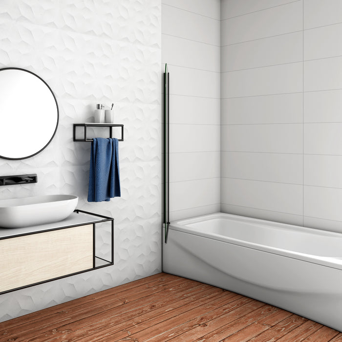 80x140cm Parete Vasca Doccia Sopravasca Singolo Pannello Stondato/Curvo Girevole in Vetro Temperato 5 mm Trasparente Telaio Nero Opaco