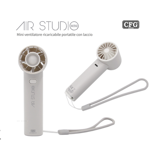 CFG Ventilatore portatile potente a mano a batteria Air Studio Mini EV127 ricaricabile con laccio turbo campeggio viaggi all'aperto giardino Bianco