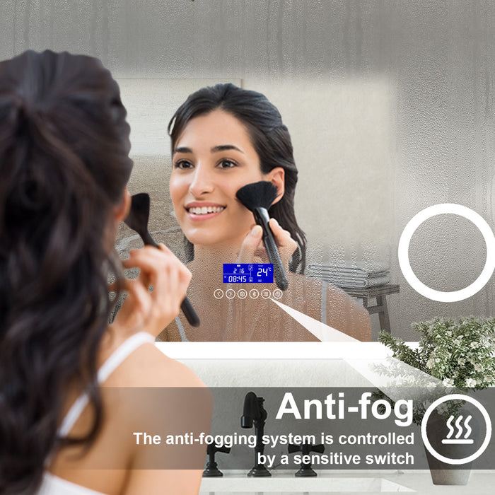 Specchio bagno Rettangolare 100x60cm Led Con 3 Luci + 3X Lente d'ingrandimento + Bluetooth + Antiappannamento