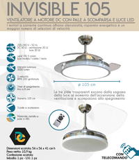 Ventilatore da Soffitto con Luce e Telecomando LED cfg Invisible 105 Pale ev086
