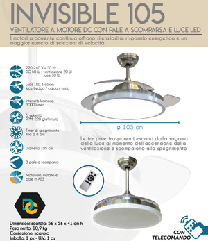 Ventilatore da Soffitto con Luce e Telecomando LED cfg Invisible 105 Pale ev086