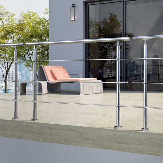 Ringhiera Balaustra Corrimano in acciaio inox 304 spazzolato 150x106cm per interni ed esterni 3 barre trasversali