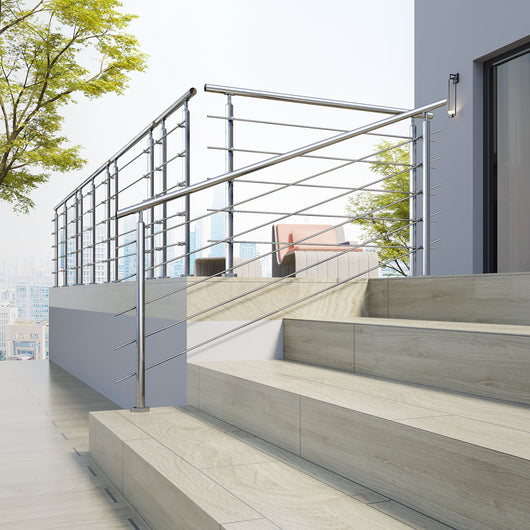 Balaustra Corrimano Ringhiera in acciaio inox 304 spazzolato 180x106cm per interni ed esterni 5 barre trasversali