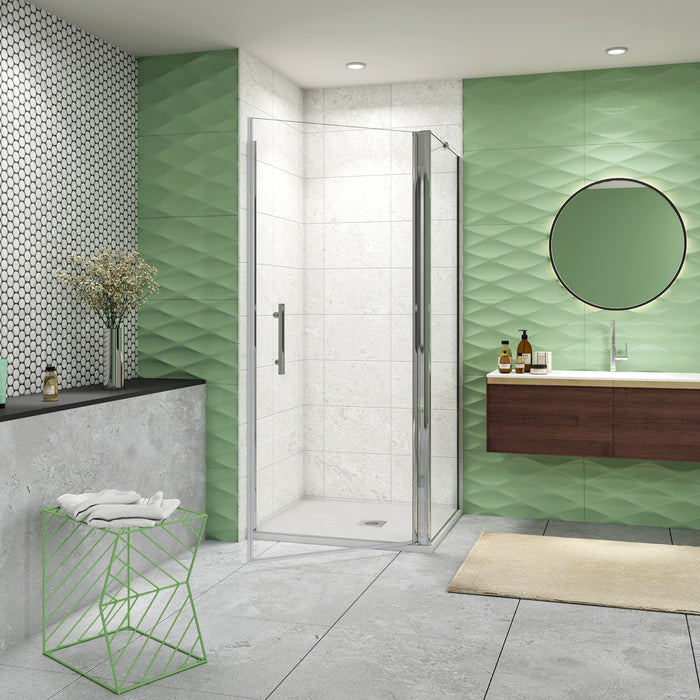 185 cm Box Doccia Angolare Porta Battente 76 cm Parete Fissa 80 cm Vetro da 6 mm Temperato Anticalcare Barra Stabilizzatrice 45 cm Cromo Lucido