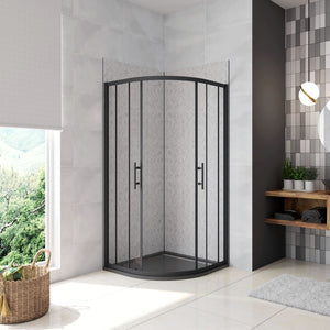 80x80x185 cm Box Doccia Semicircolare Ante Scorrevoli Vetro Temperato 5mm Trasparente Profilo Nero Opaco