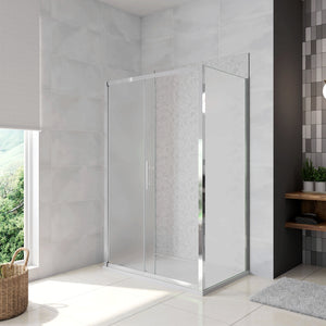 H.185 cm Box Doccia a Tre Lati Porta Scorrevole con 2 Parete Fissa Vetro Temperato 5 mm Satinato Opaco 130x70x70 cm