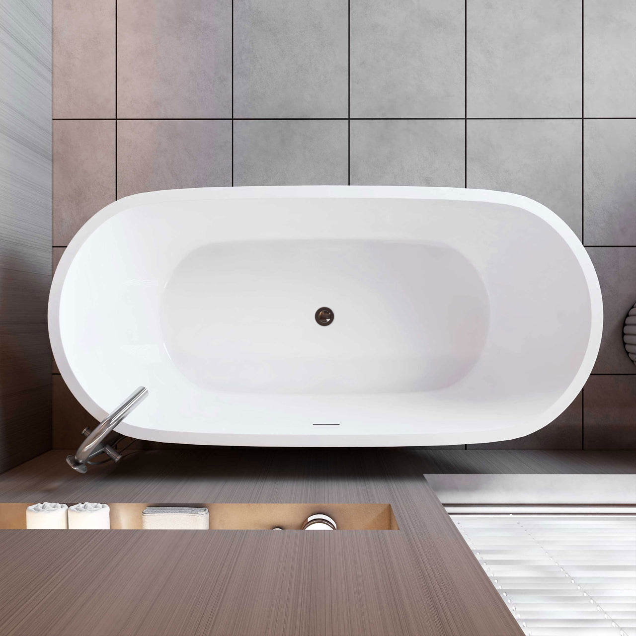 Vasca da Bagno a Isola Freestanding in Acrilico da 170x80x58 cm, Colore Bianco, Forma Ovale