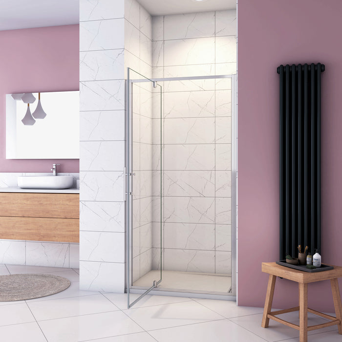 185 cm Box Doccia per Nicchia Porta Girevole Battente Vetro Temperato 5 mm Trasparente  Profili Cromati Lucidi Misura 90 cm