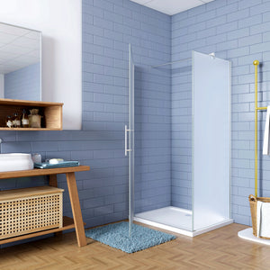 195cm Box Doccia Angolare Irreversibile Porta Battente con Lato Fisso 70x80cm Vetro Satinato 6mm Anticalcare Barra 90 cm