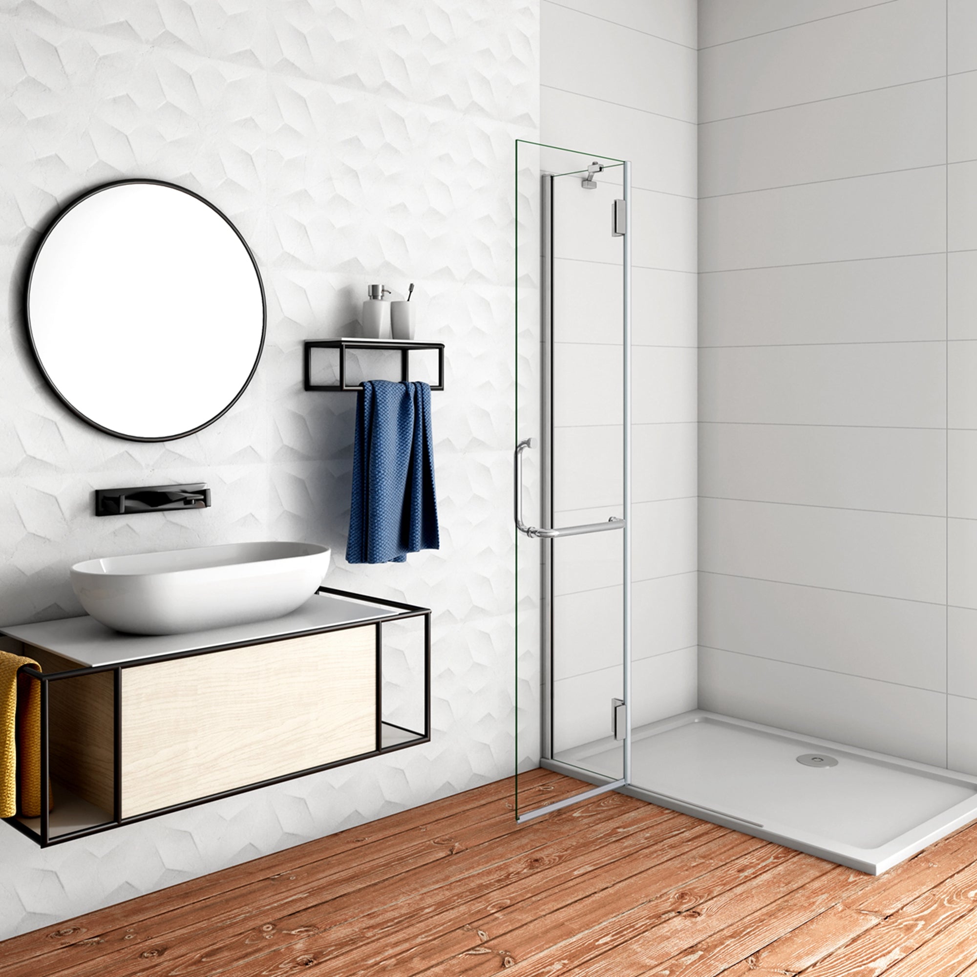 WALK IN Parete Doccia Paretina Fissa + Porta Movibile 116x190 cm in Vetro 8 mm Trasparente Temperato Anticalcare con Barra Stabilizzatrice Telaio Cromato Lucido