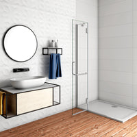 WALK IN Parete Doccia Paretina Fissa + Porta Movibile 116x190 cm in Vetro 8 mm Trasparente Temperato Anticalcare con Barra Stabilizzatrice Telaio Cromato Lucido