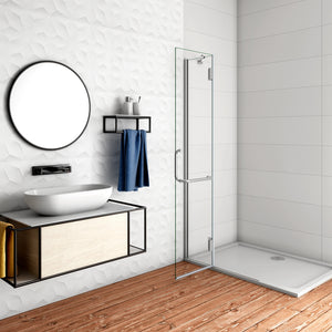 WALK IN Parete Doccia Paretina Fissa + Porta Movibile 116x190 cm in Vetro 8 mm Trasparente Temperato Anticalcare con Barra Stabilizzatrice Telaio Cromato Lucido